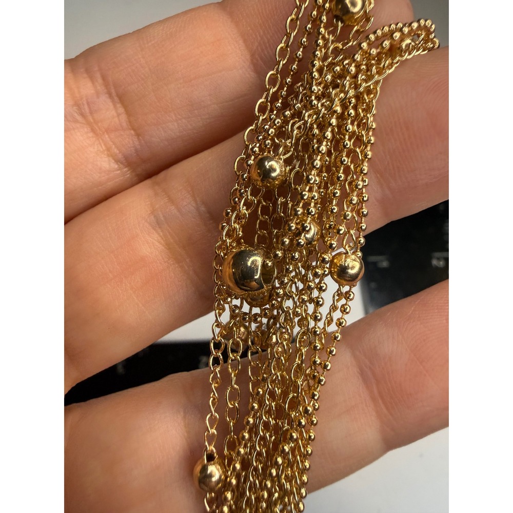 Gold Tone Multi Strand Layered Ball Bead Cable Chain Necklace Goldtone
